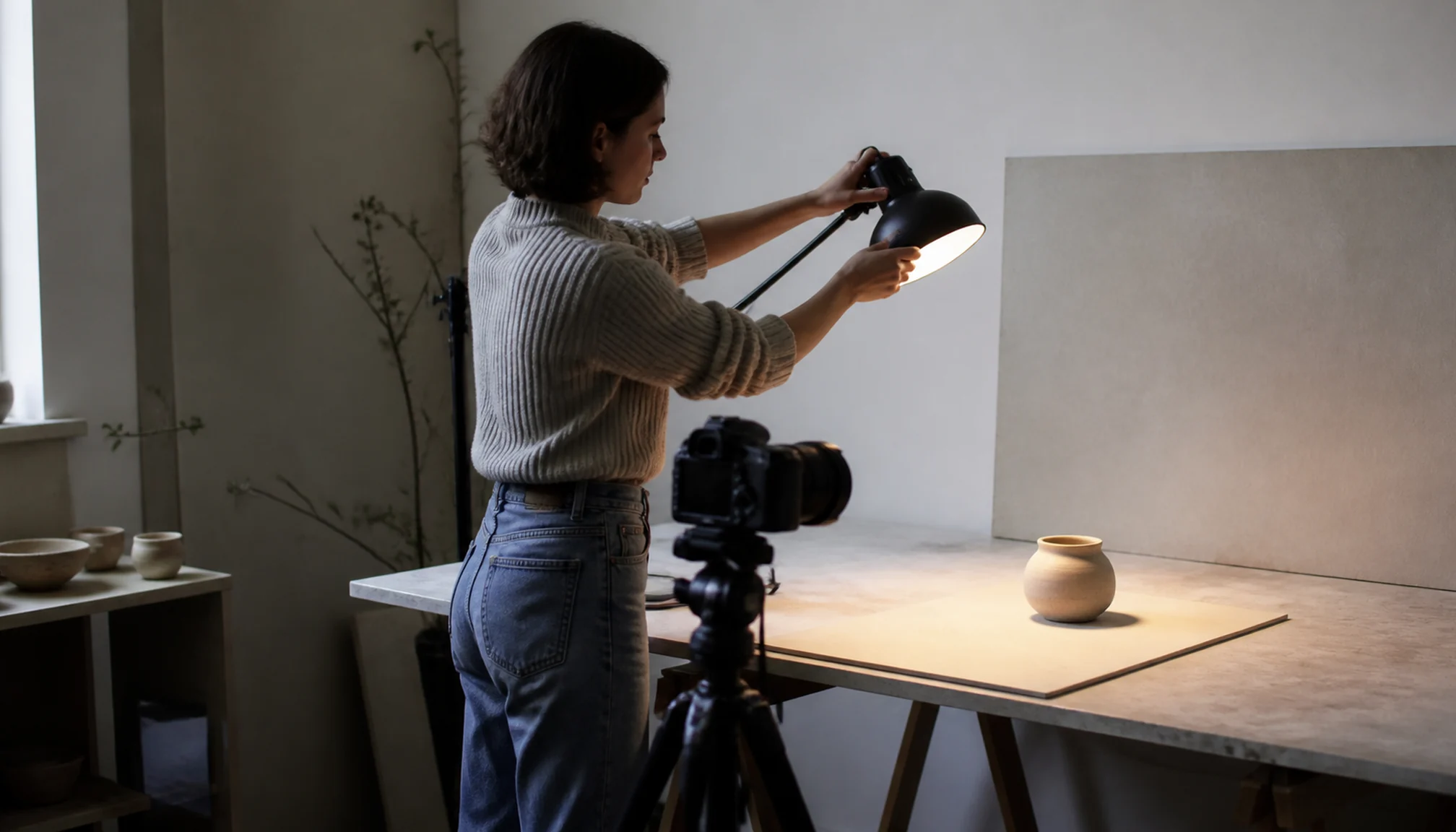 Apprenant préparant une prise de vue pour un contenu numérique