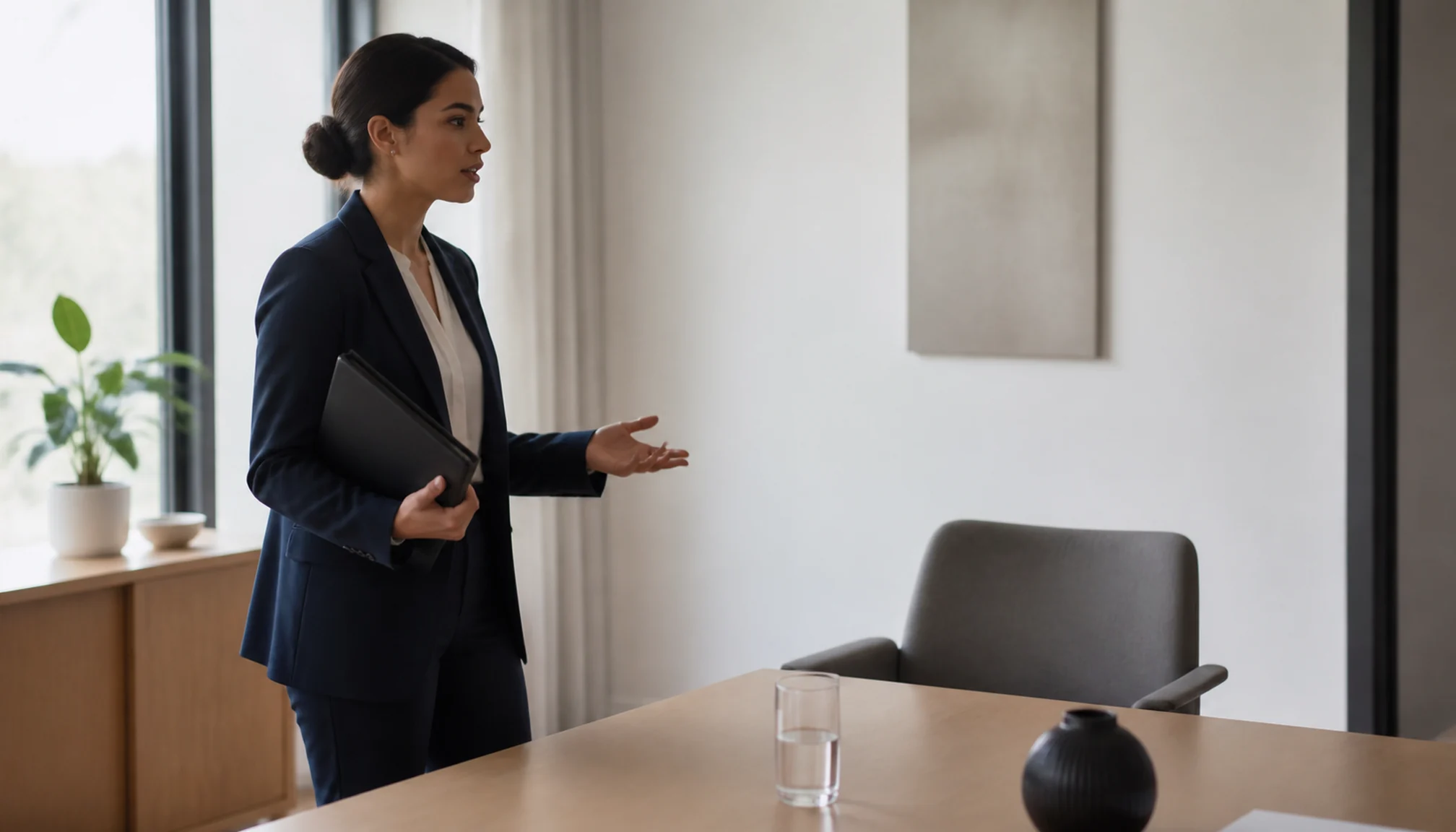 Candidate répétant sa présentation avant un entretien international