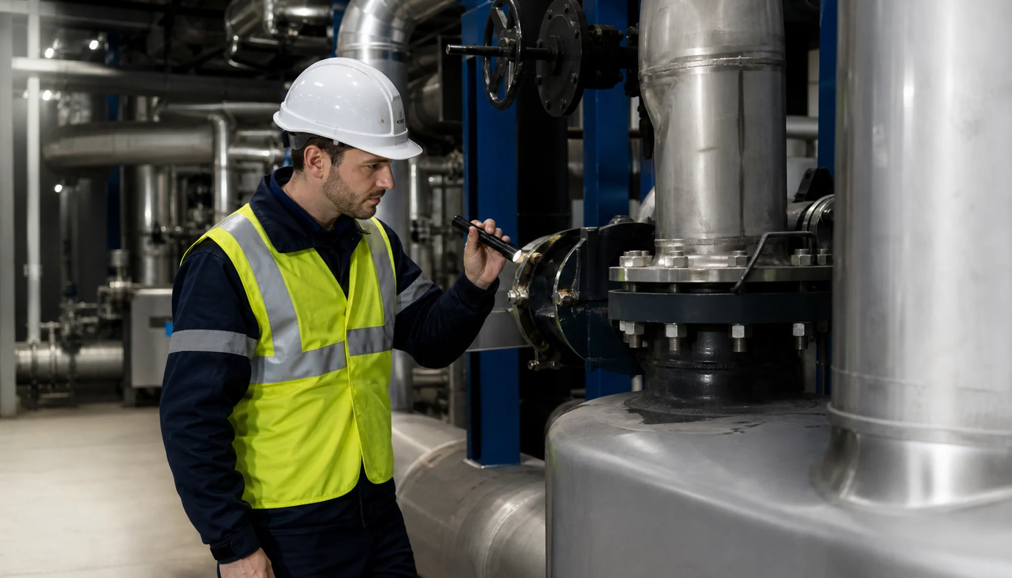 Technicien inspectant une installation industrielle